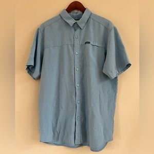 Columbia Men Blue Button Up Short Sleeve Polynosic Modal Outdoor Size Medium